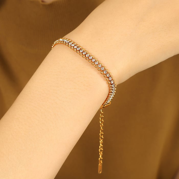 1 piece luxurious series simple beads stainless steel  gold plated rhinestone women chain bracelets h5Picture5