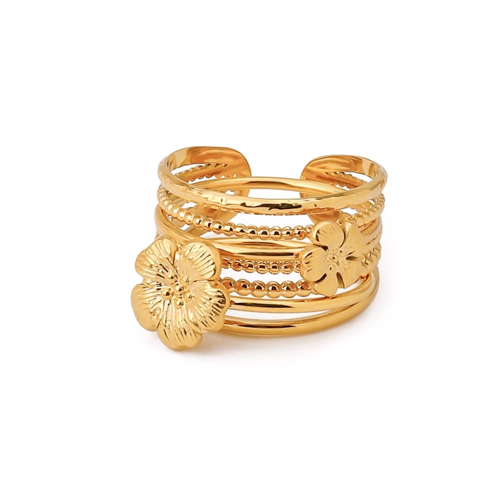 1 stück luxuriöse serie style blume edelstahl gold farbe damen ring sets h5Bild11