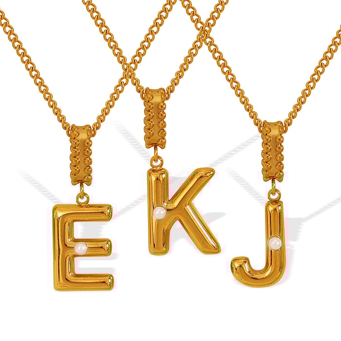 1 piece simple series casual letter stainless steel  gold plated glass women pendant necklaces h5Picture10