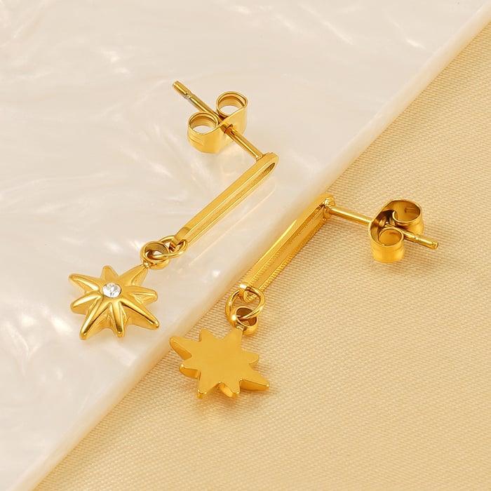 1 pair simple series classic stainless steel  gold plated zircon women stud earrings h5Picture4