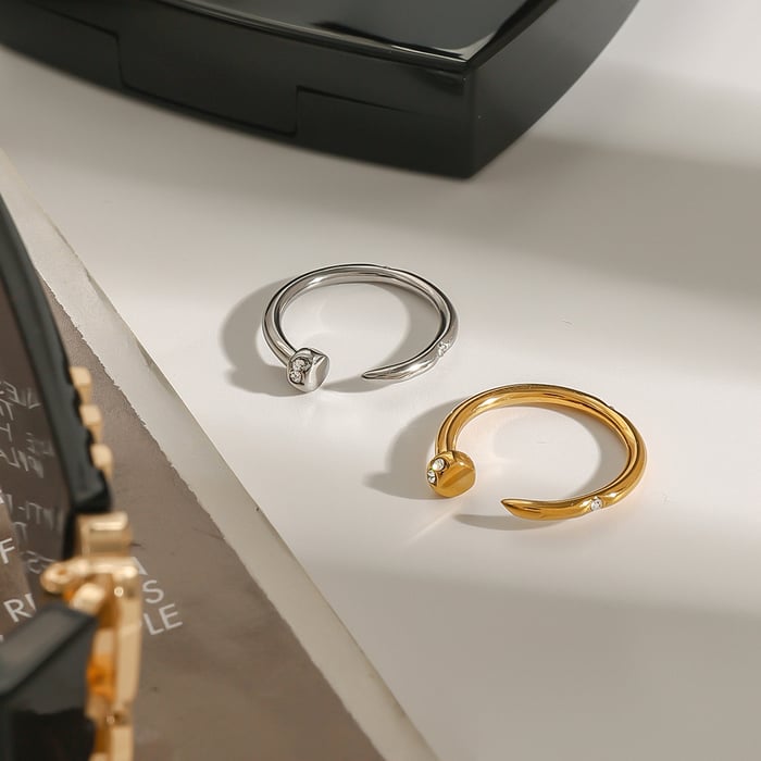 1 Piece Modern Series Classic Annular Nail Stainless Steel Gold Color Women's Single Rings h5Picture4