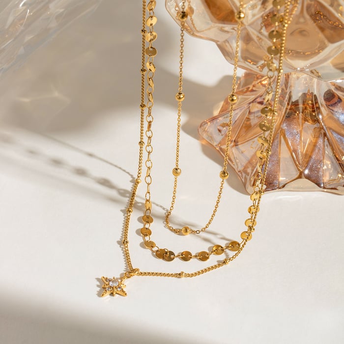 1 piece classic series retro sun/moon stainless steel  gold plated rhinestone women layered necklaces h5Picture4