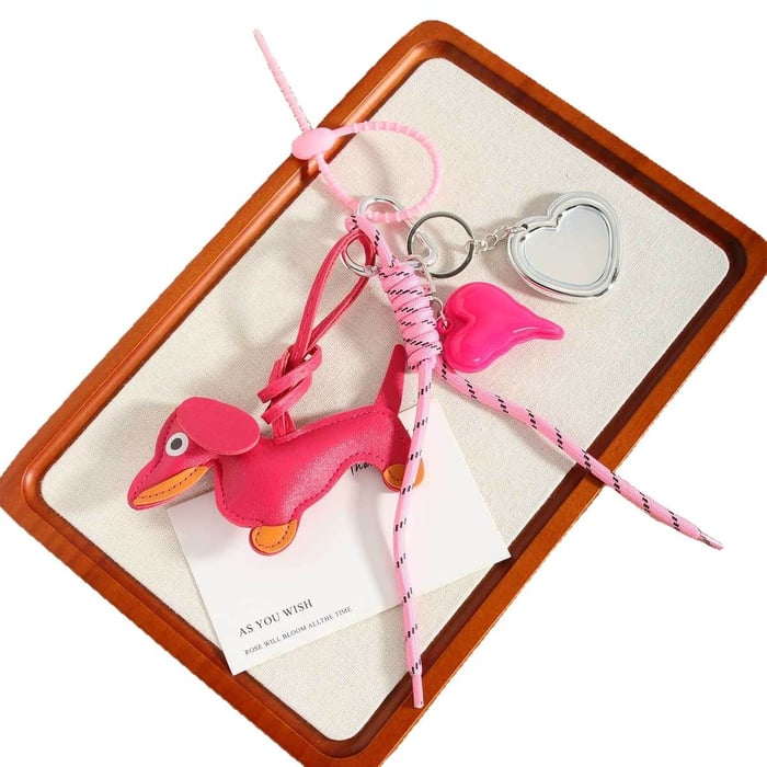 1 Piece Fashionable Series Cute Pink Wiener Dog & Mirror Rayon Women's Bag Charms h5Picture7