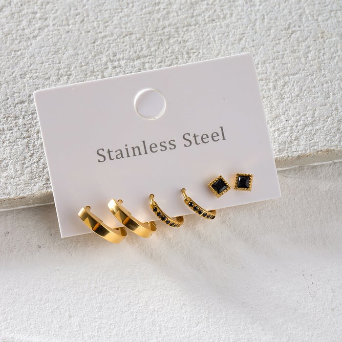 1 pair simple series casual geometric stainless steel  gold plated rhinestone women earrings set h5Picture4