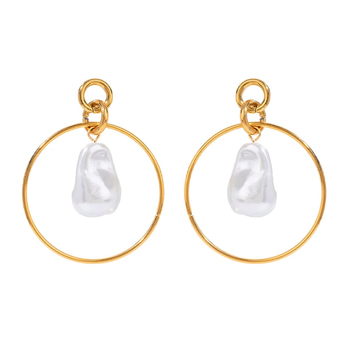 1 pair simple series elegant geometric stainless steel  gold plated artificial pearl women drop earrings h5Picture6