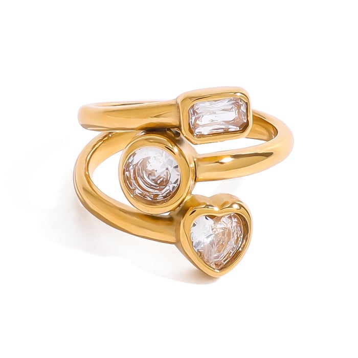 1 Piece  Stainless Steel Gold Color Heart Zircon Gemstone Ring h5Picture5