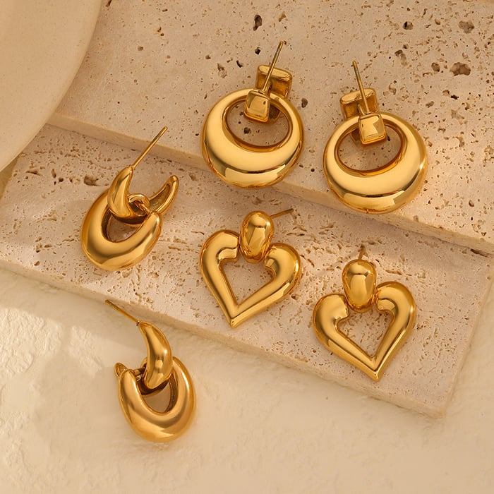 1 pair simple series retro geometric  gold plated stud earrings h5Picture4