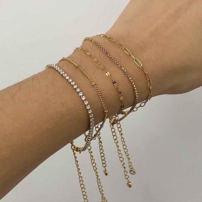 1 piece simple series  line stainless steel  gold plated rhinestone women chain bracelets h5Picture6