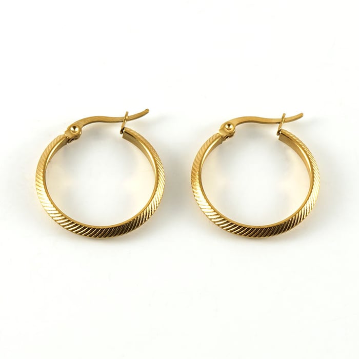 1 pair simple cool style striped ring shape stainless steel  gold plated women's hoop earrings h5Picture6