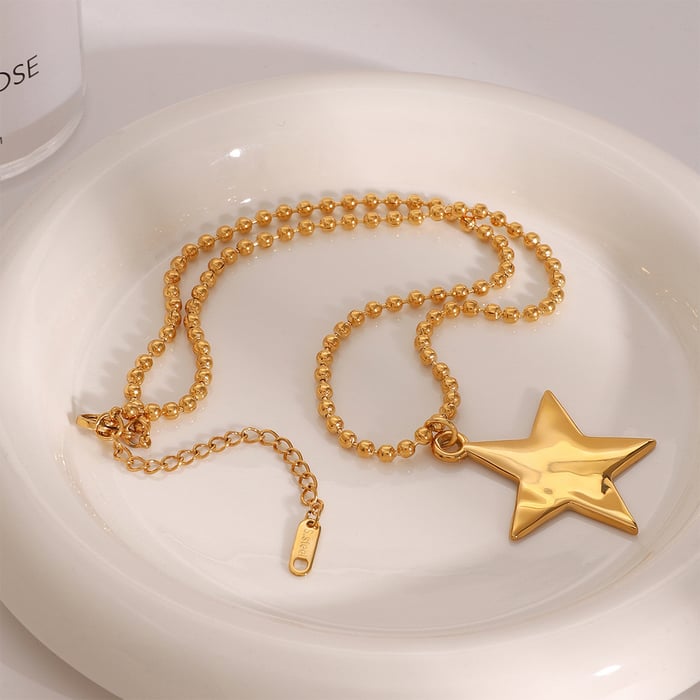 1 Piece Modern Series Daily Solid Pentagram Stainless Steel Gold Color Women's Pendant Necklaces h5Picture3