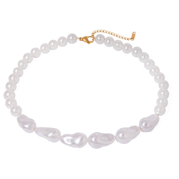 1 piece classic series elegant beads stainless steel  gold plated artificial pearl women beaded necklaces Picture6