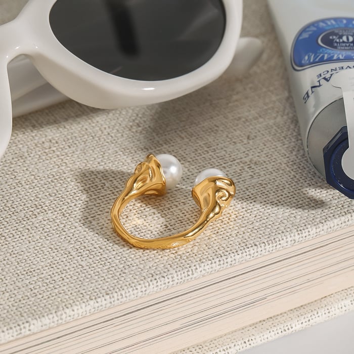 1 stück klassische serie  falten edelstahl gold farbe damen einzelringe Bild5