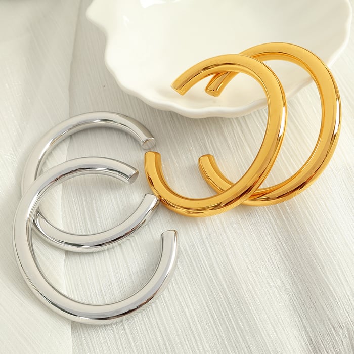 1 piece simple series classic solid color stainless steel  gold plated women bangles h5Picture3