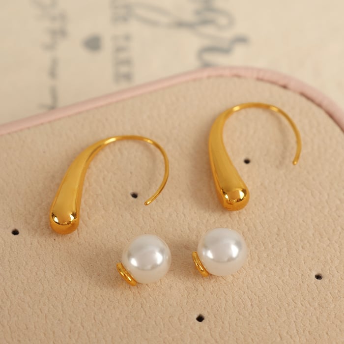 1 Paar Simple Series Einfache geometrische Ohrstecker aus Edelstahl mit 18 Karat Goldbeschichtung und Kunstperlen für Damen h5Bild3