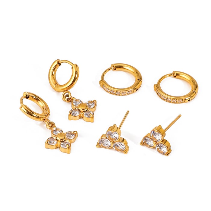 1 piece simple classic style four-pointed star shape stainless steel  gold plated inlay zircon women's earrings set Picture7