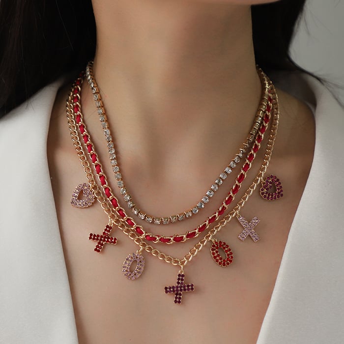 1 Piece Exquisite Series Sparkling Heart Shape Gold Color Alloy Knitted Women's Layered Necklaces h5Picture5