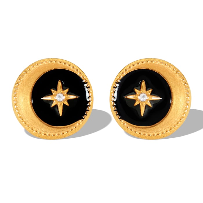 1 pair classic series retro sun/moon stainless steel  gold plated rhinestone women stud earrings h5Picture5