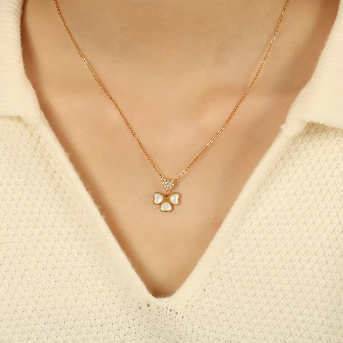 Collar con colgante de acero inoxidable chapado en oro de 18 quilates con diamantes de imitación para mujer, serie simple, geométrico, 1 unidad h5Imagen5