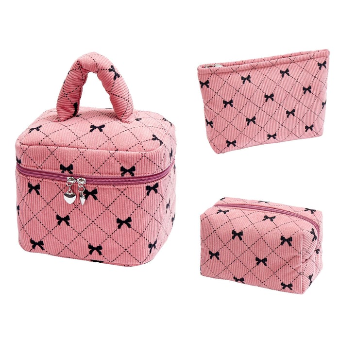 1 Piece Luxurious Series Sweet Bow Knot Corduroy Lightweight Women's Cosmetic Bags Picture6