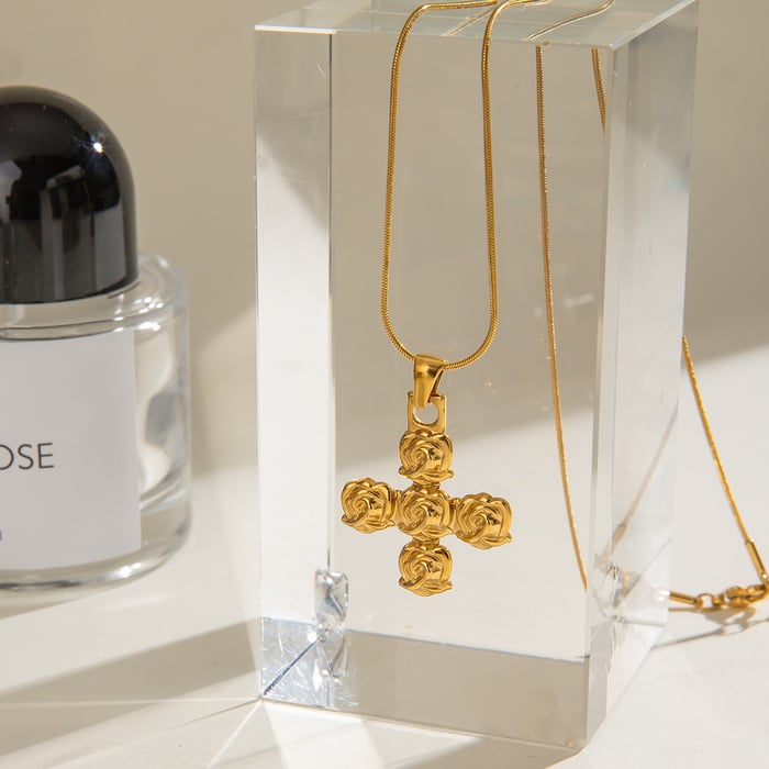 1 piece simple series daily cross stainless steel  gold plated women pendant necklaces h5Picture3