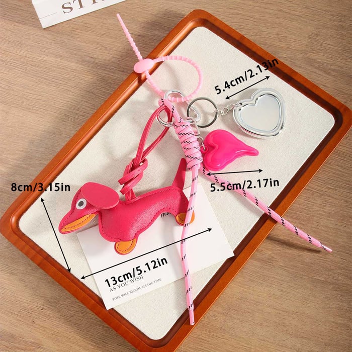 1 Piece Fashionable Series Cute Pink Wiener Dog & Mirror Rayon Women's Bag Charms h5Picture6