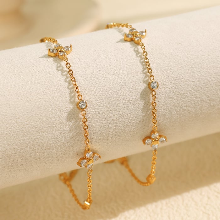 1 piece simple series simple flower stainless steel  gold plated zircon women charm bracelets h5Picture4
