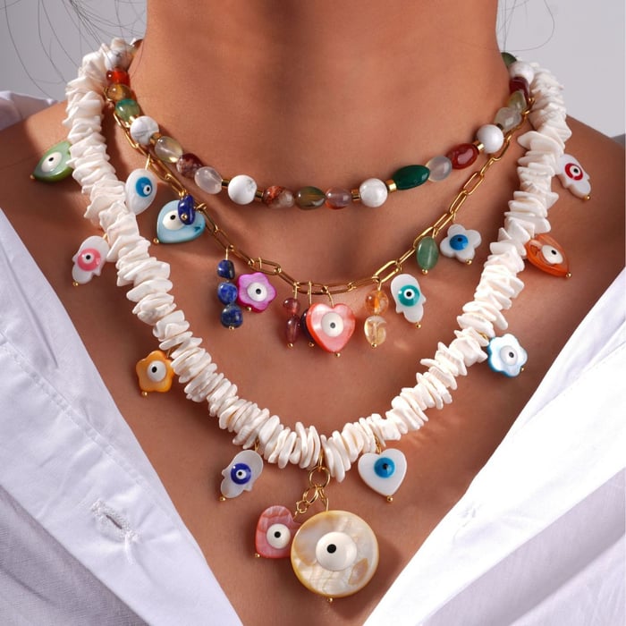 1 Piece Delicate Series Vacation Eye Pattern Natural Shell Stainless Steel Gold Color Women's random Beaded Necklaces h5Picture7