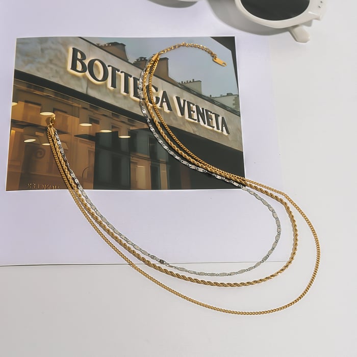 1 stück simple series linie edelstahl gold farbe damen layered halsketten h5Bild5