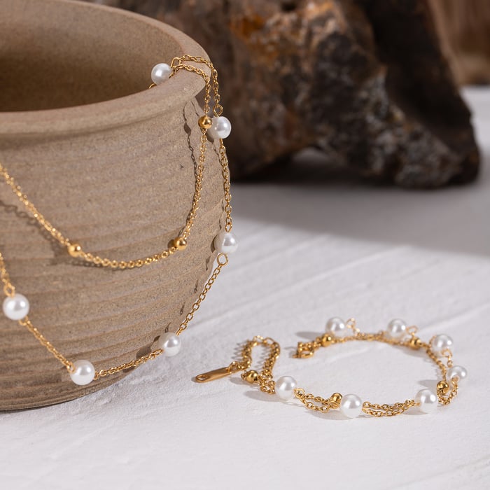 1 Piece Luxurious Series Classic Beads Stainless Steel Gold Color Women's Beaded Bracelets h5Picture5