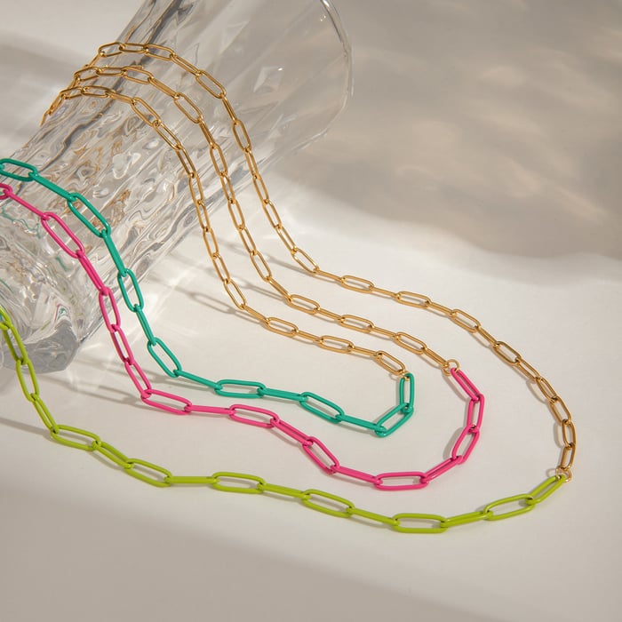 1 Piece Polychrome Series Vogue Contrast Color Stainless Steel Gold Color  Women's Chain Necklaces h5Picture7