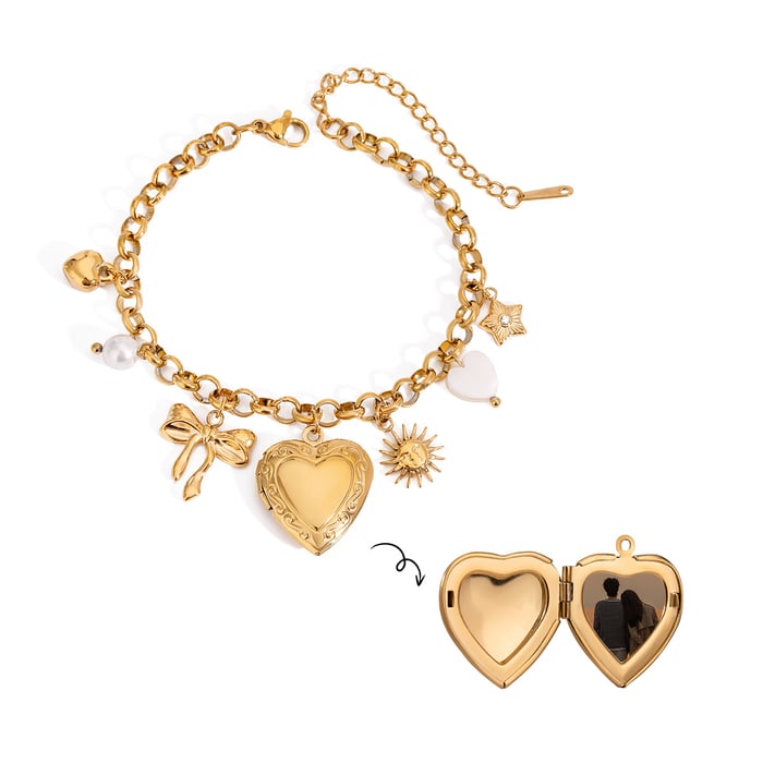1 stück simple series style liebes-/herzform edelstahl 18 karat vergoldet damen charm armbänder h5Bild6