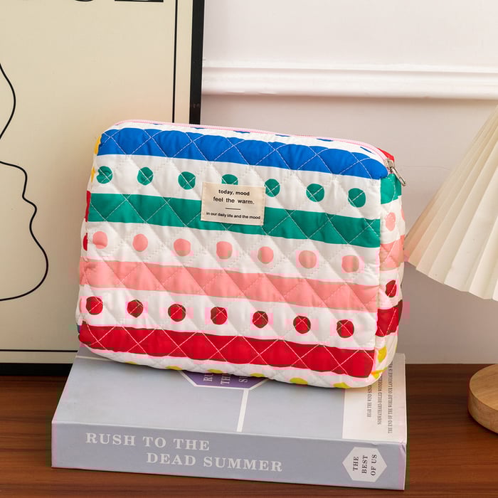1 Pair Colorful Series Rainbow Cute Polka Dots Portable Large Capacity With Random Printing Design Women's Cosmetic Bags h5Picture5