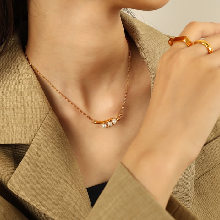 1 piece simple series retro beads stainless steel  gold plated artificial pearl women pendant necklaces h5Picture5