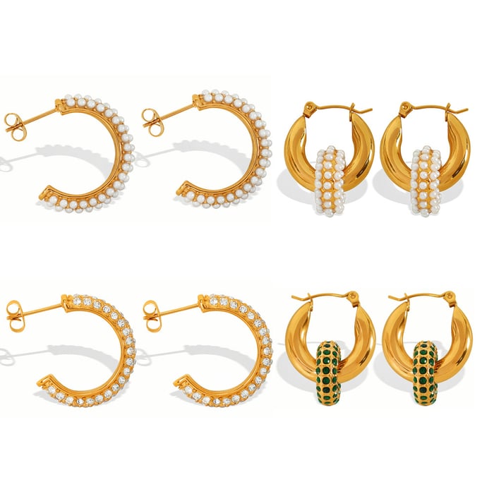 1 pair luxurious series retro geometric stainless steel  gold plated zircon women hoop earrings h5Picture8