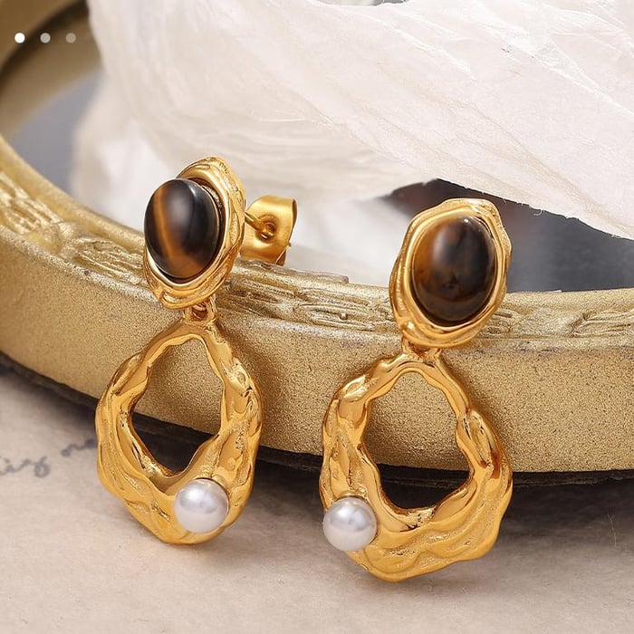 1 Pair Classic Series Retro Geometric Titanium Steel   Gold Color  Women's Drop Earrings h5Picture8