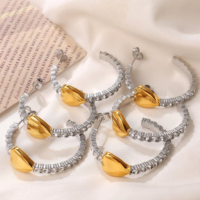 1 Pair Simple Series Elegant Heart Titanium Steel   Gold Color  Women's Hoop Earrings h5Picture3