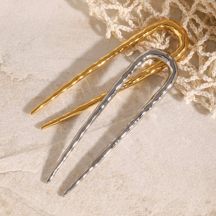 1 pair simple series daily letter stainless steel  gold plated women hair clips Picture3