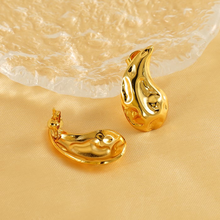 1 pair simple series simple droplet stainless steel  gold plated women stud earrings Picture4