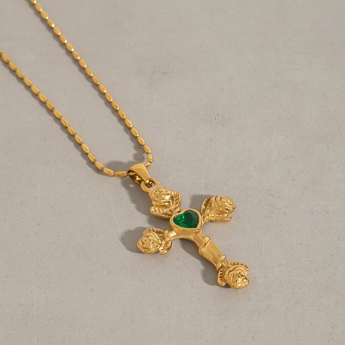 1 Piece Luxurious Series Fascinating Ross Cross Stainless Steel Gold Color Women's Pendant Necklaces h5Picture5