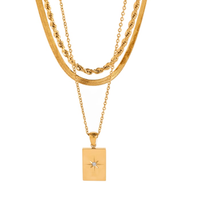 1 Stück Simple Series Lässige geometrische Edelstahl 18 Karat vergoldet Strass Damen mehrlagige Halsketten h5Bild5