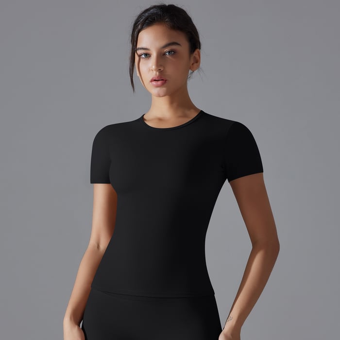 1 Piece High Elastic Skin Tight Breathable Yoga Short Sleeved Women's Sports T Shirt h5Picture7
