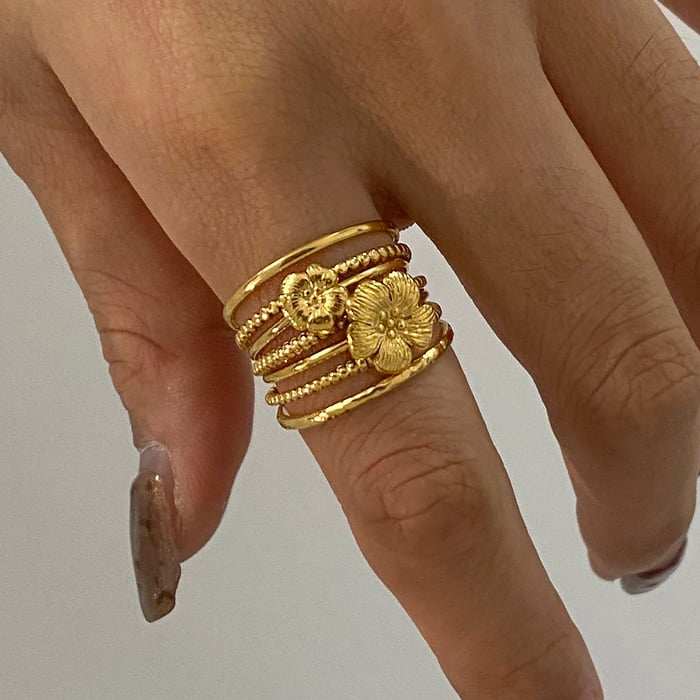 1 stück luxuriöse serie style blume edelstahl gold farbe damen ring sets h5Bild8
