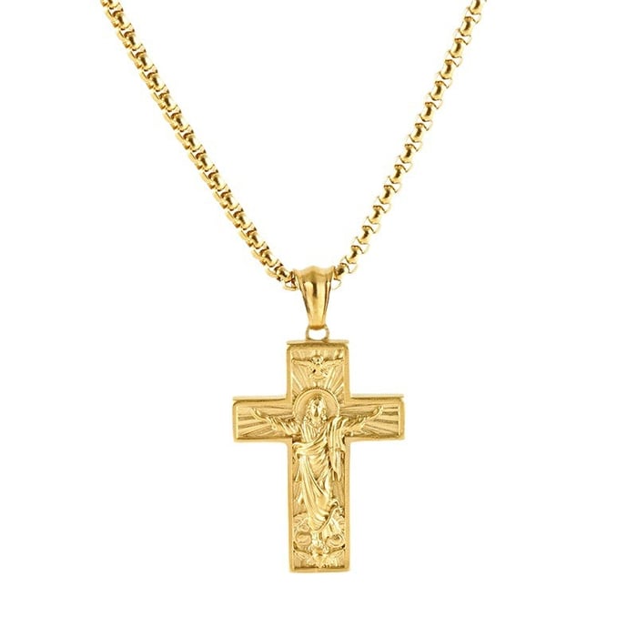 1 paar edelstahl-kreuz-halskette mit gott des friedens für herren und damen, retro-3d-geprägter priester-anhänger, unisex-herren-halskette h5Bild6