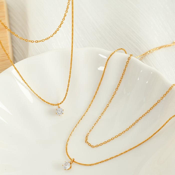 1 piece simple series simple geometric stainless steel  gold plated zircon women layered necklaces Picture3