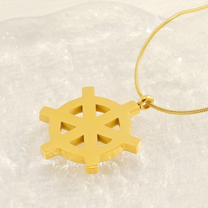 1 piece simple retro style compass shape stainless steel  gold plated pendant necklace h5Picture4