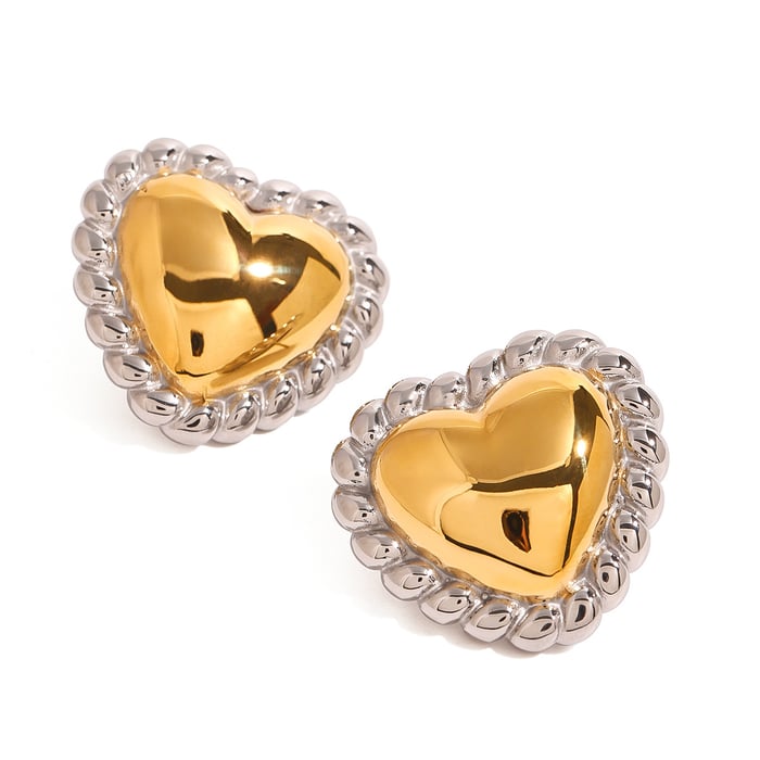 1 Paar Simple Series Elegante Herz-Ohrstecker aus Edelstahl mit 18 Karat Vergoldung für Damen h5Bild5