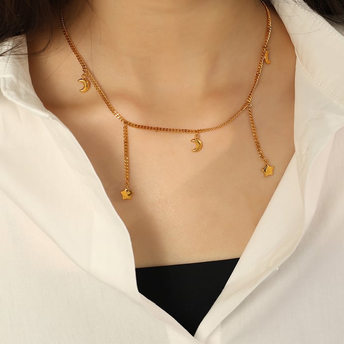 1 piece simple series simple sun/moon stainless steel  gold plated women pendant necklaces h5Picture5