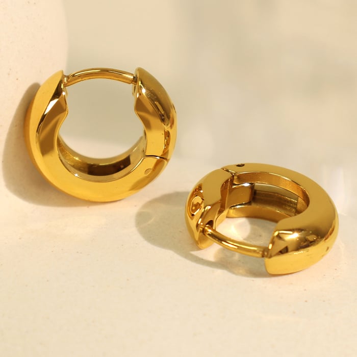 1 pair simple series classic solid color stainless steel  gold plated women hoop earrings h5Picture4