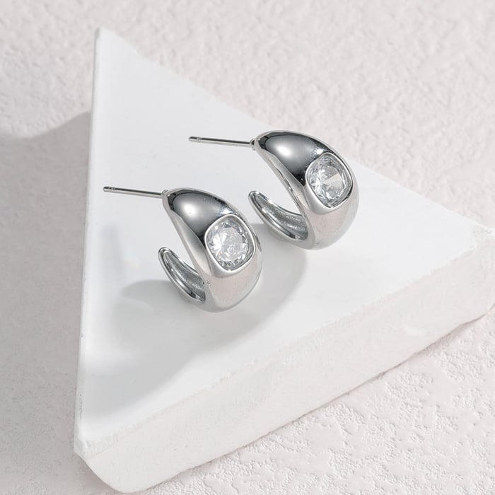 1 Paar Simple Series Tägliche geometrische Edelstahl 18 Karat vergoldet Zirkon Damen Ohrstecker h5Bild3