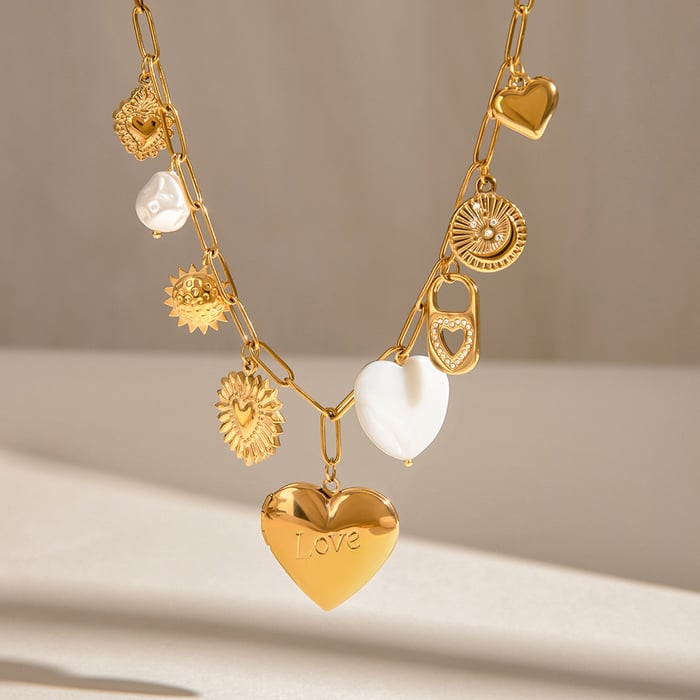 1 Stück Luxuriöse Serie Süße Liebe/Herzform Edelstahl 18 Karat vergoldet Frauen Anhänger Halsketten h5Bild4
